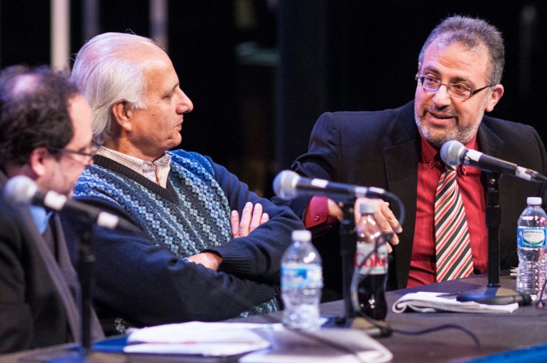 Derek Goldman, Shahid Nadeem, and Imam Yahya Hendi. (Photo by Teresa Castracane)