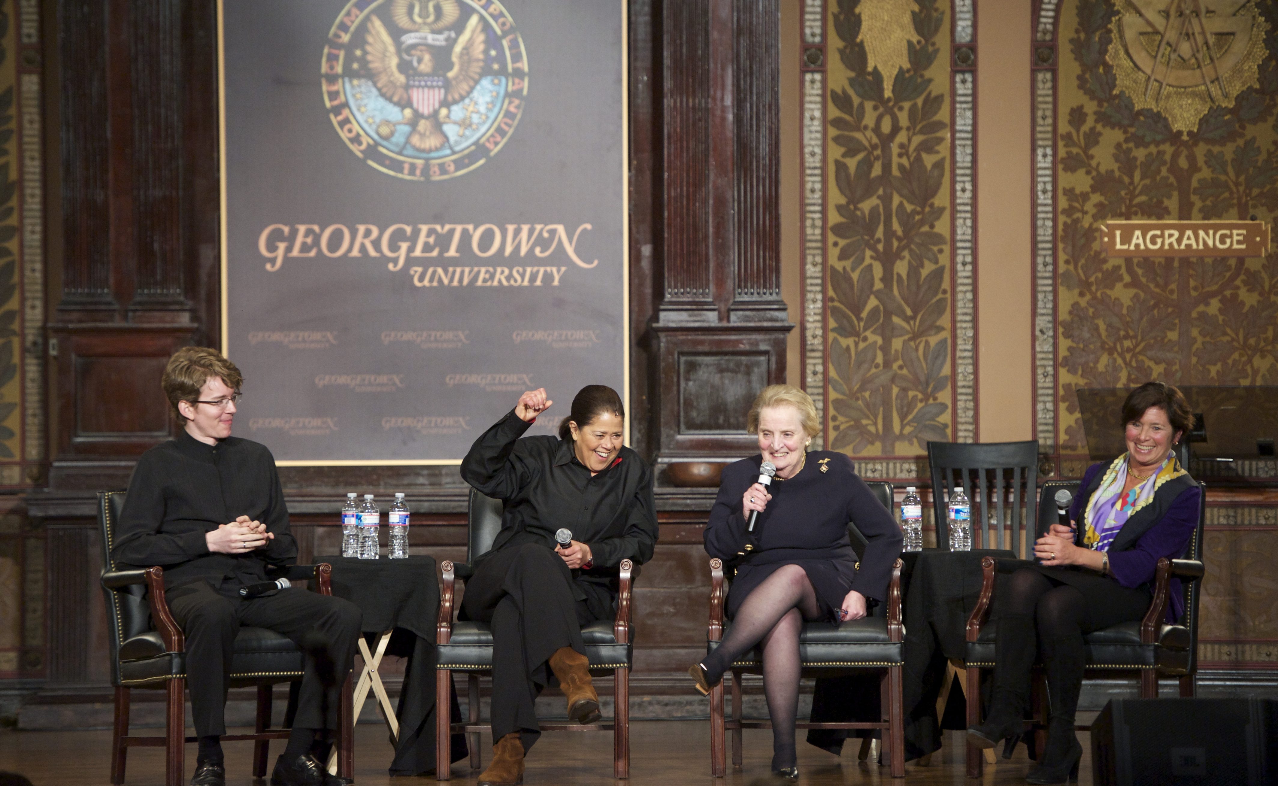 Joshua Roman, Anna Deavere Smith, Secretary Madeleine Albright, and Ambassador Cynthia Schneider.