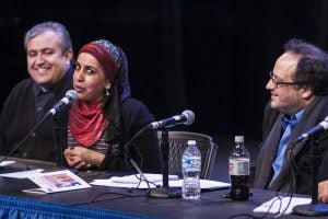 Photo of Panelists Nik Kowsar, Zarqa Nawaz, and Moderator Derek Goldman