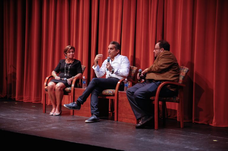 Co-Directors Cynthia Schneider and Derek Goldman in conversation with Bassem Youssef.