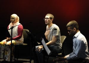 Photo of actors in Ping Chong + Company's Beyond Sacred: Voices of Muslim Identity