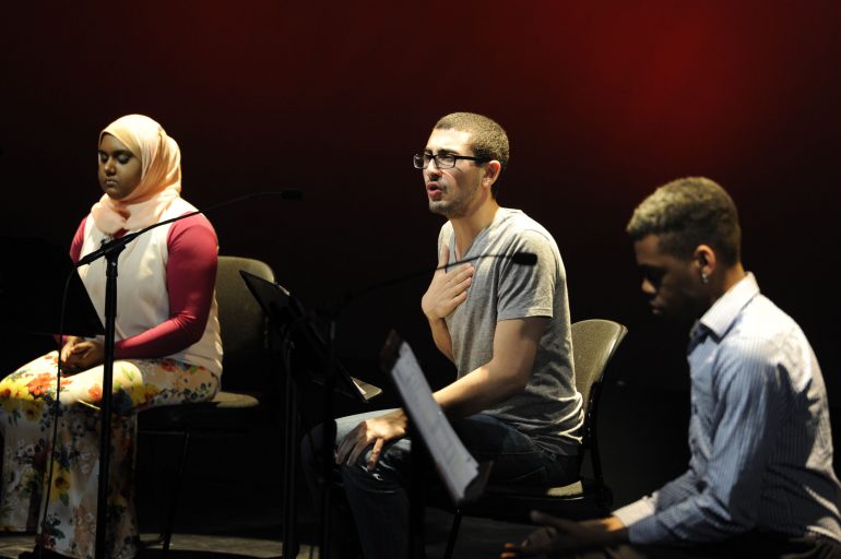 Photo of actors in Ping Chong + Company's Beyond Sacred: Voices of Muslim Identity